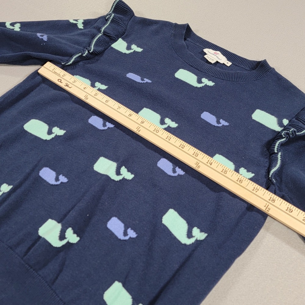 Vineyard Vines Sweater Whale Print Ruffle Shoulder Navy Preppy Women's Medium - Picture 6 of 9